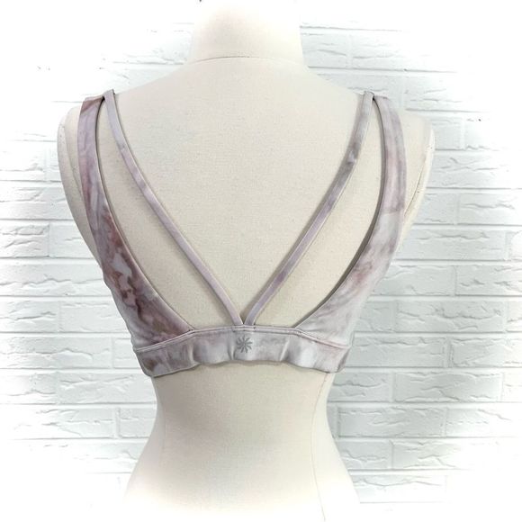 Athleta Exhale Sports Bra in Pink and Grey Watercolor Pattern - Picture 4 of 5